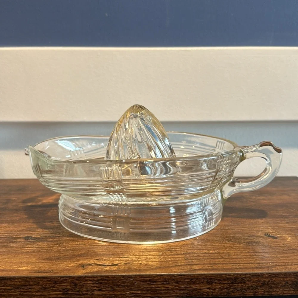 Vintage Plaid Juice Reamer Clear Depression Glass Hazel Atlas Vintage